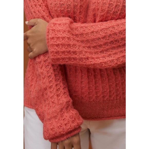 🧡 NWT Anthro Waffle Knit Boatneck Ruffle Sweater 🧡 - Picture 3 of 4